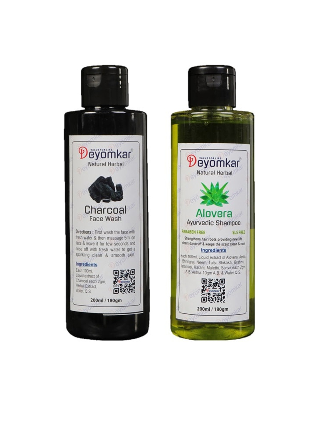 

Deyomkar Natural Herbal Alovera Shampoo And Charcol Face Wash Combo 200ml Each, Green