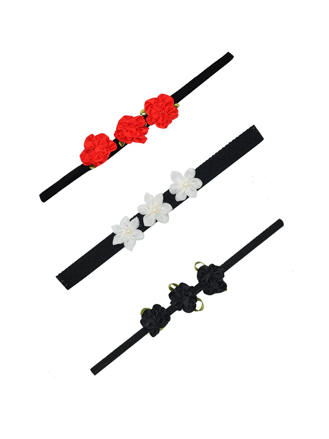 

FUNKRAFTS Girls Set of 3 Black & White Embellished Hairbands