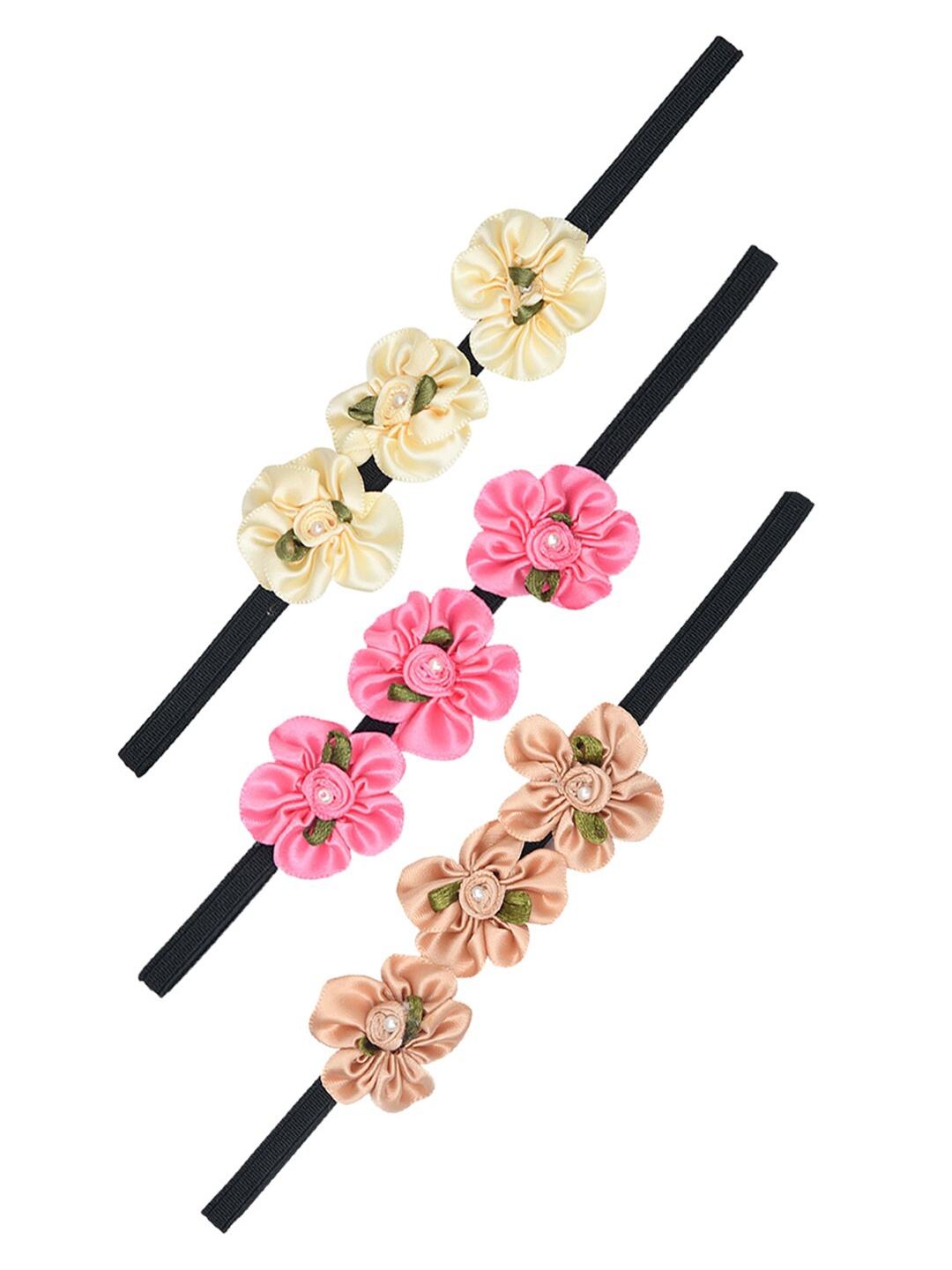 

FUNKRAFTS Girls Set Of 3 Black & Off White Floral Hairbands