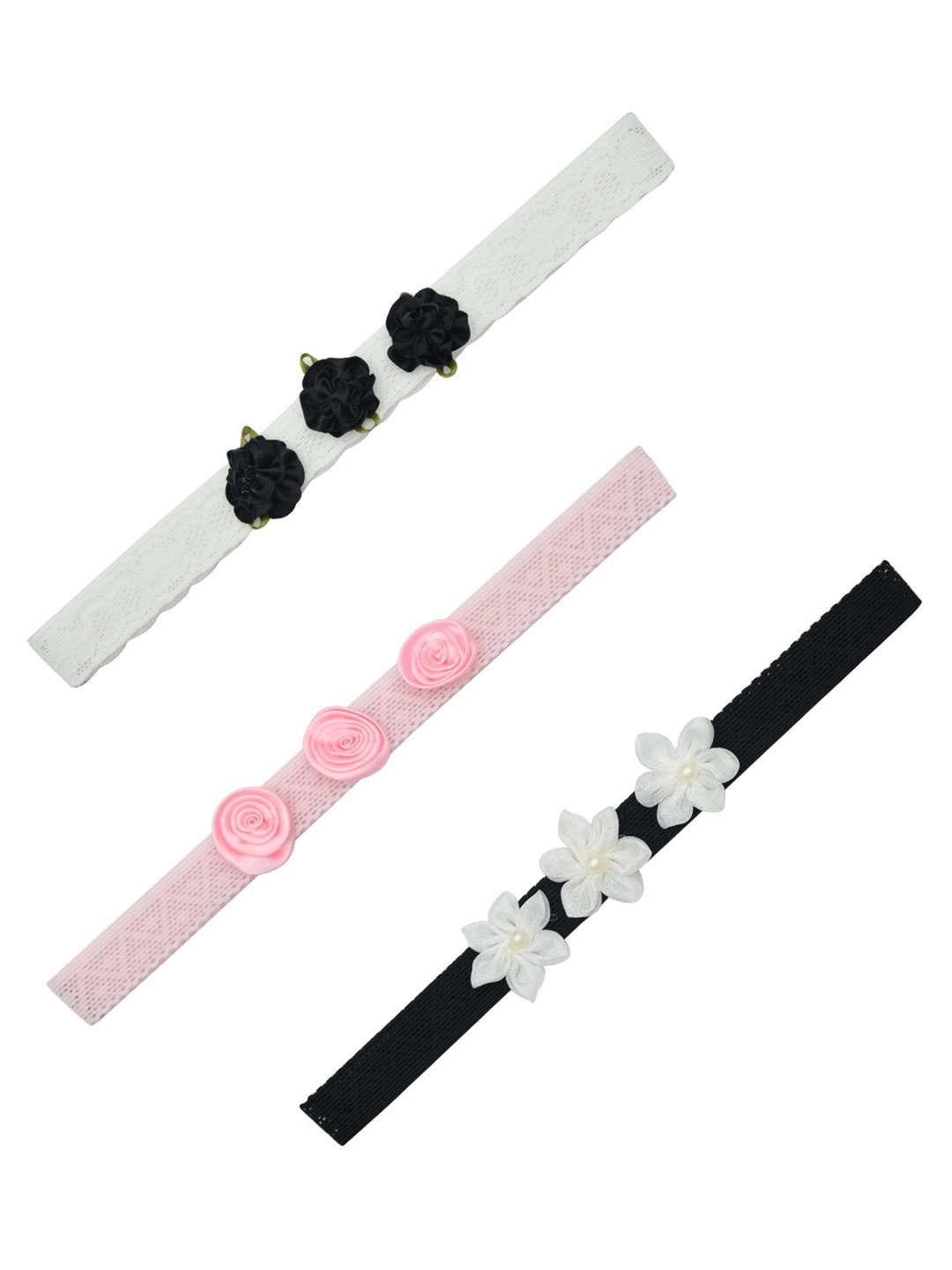 

FUNKRAFTS Girls White & Pink Set of 3 Embellished Hairband