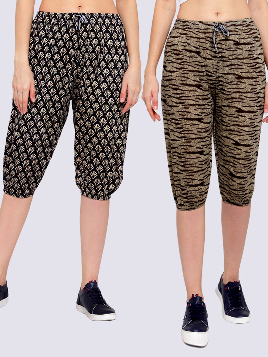

KLOTTHE Women Pack Of 2 Pure Cotton Printed Capris, Brown