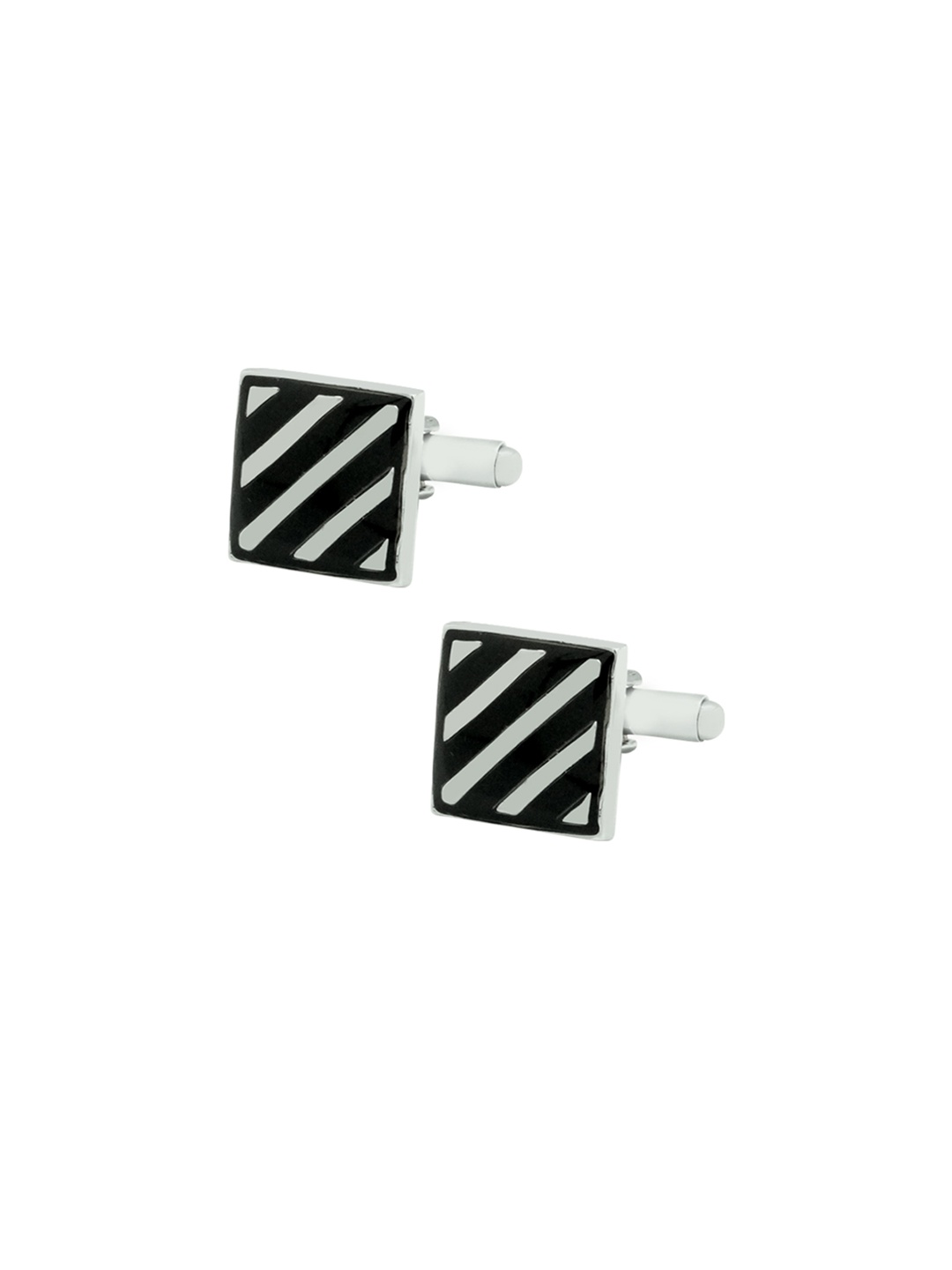 

The Tie Hub Silver-Toned & Black Striped Square Cufflinks