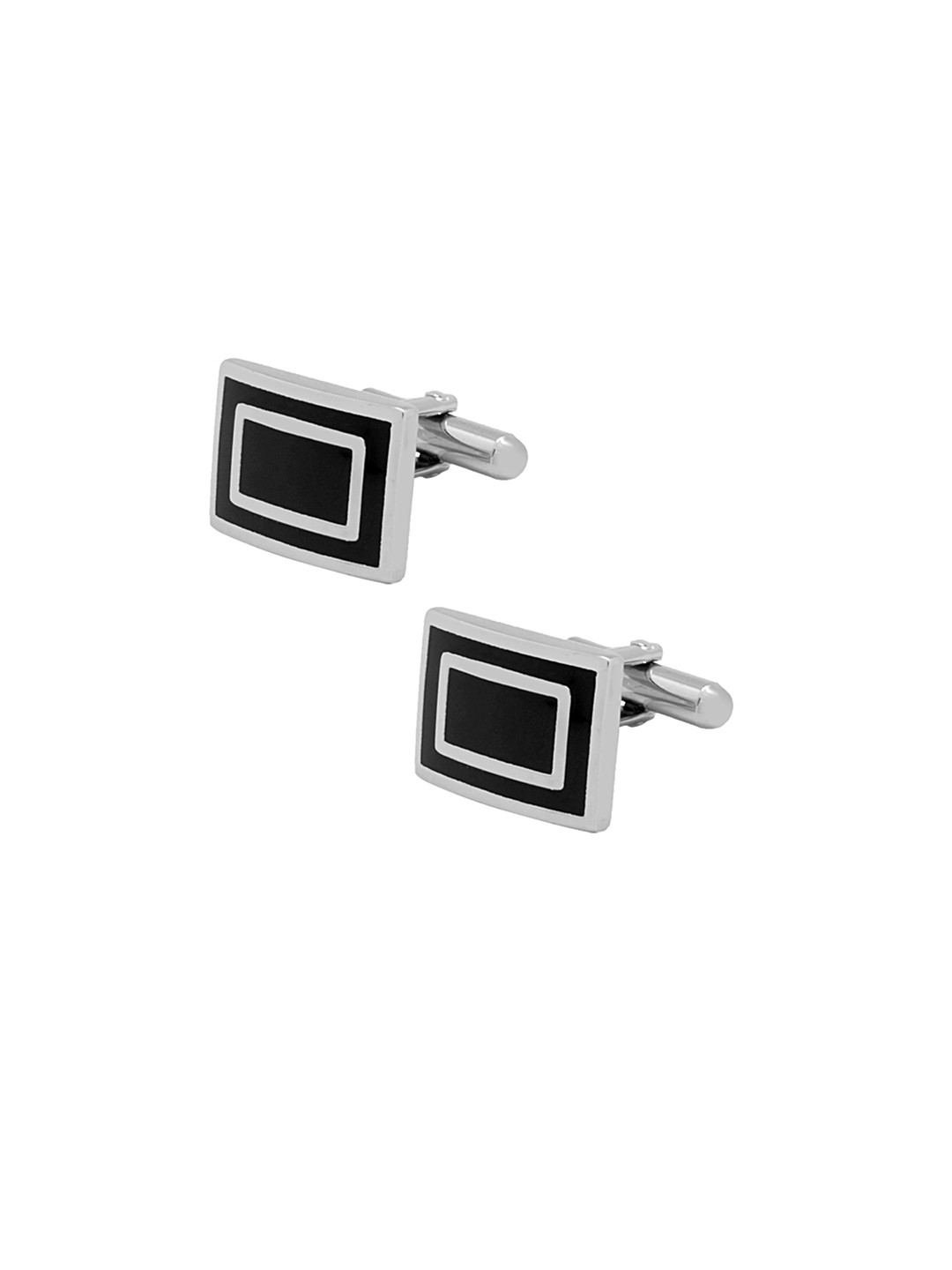 

The Tie Hub Black & Silver-Toned Rectangular Cufflinks