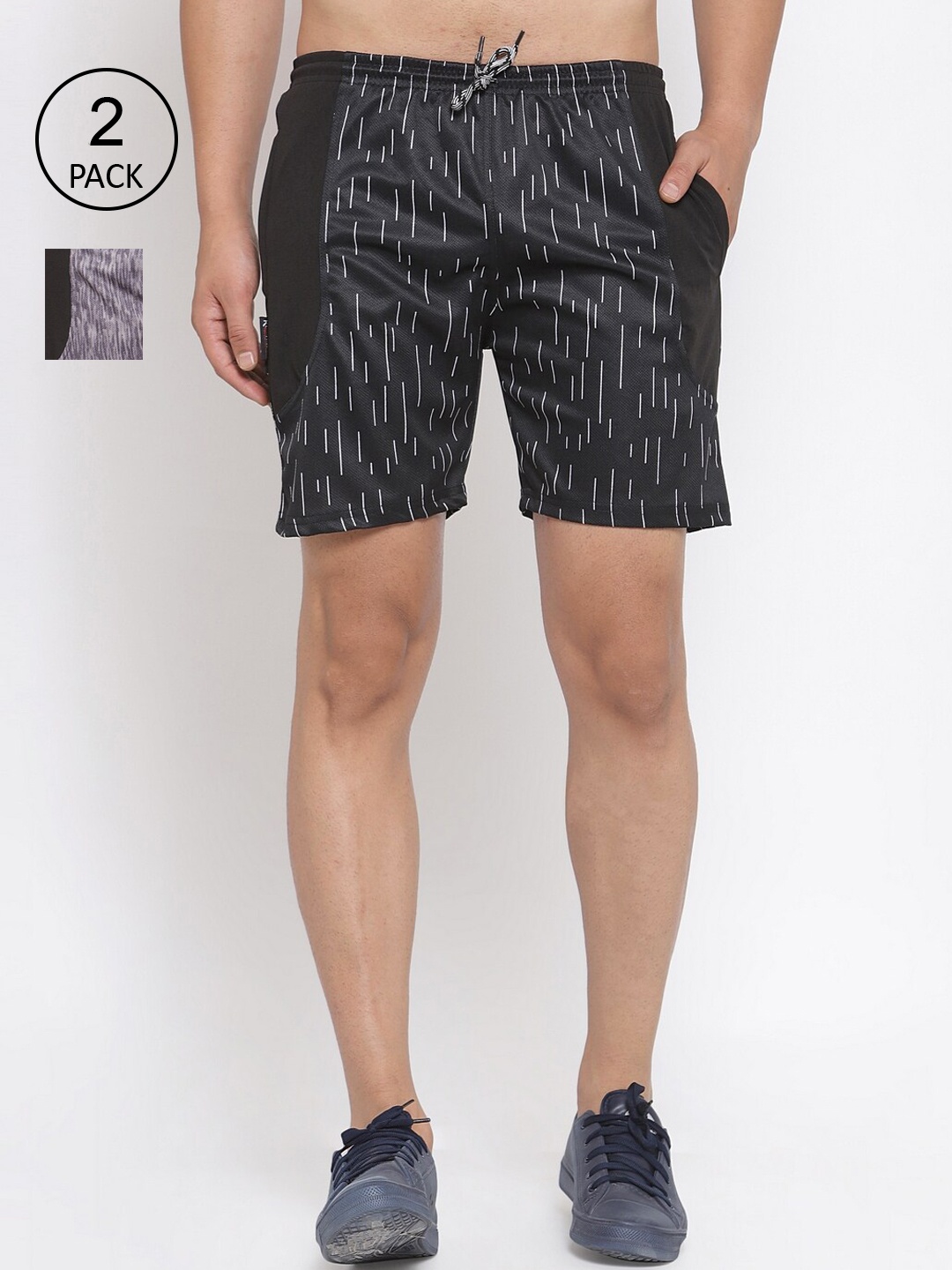 

KLOTTHE Men Pack Of 2 Multicoloured Striped Sports Shorts, Multi