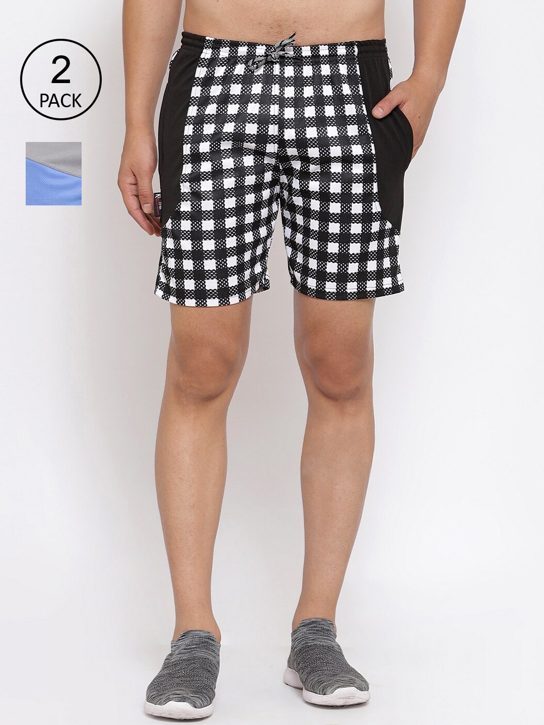 

KLOTTHE Men Pack Of 2 Multicoloured Checked Regular Shorts, Black