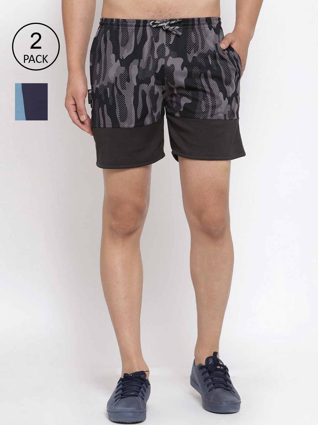 

KLOTTHE Men Pack Of 2 Rapid-Dry Sports Shorts, Black
