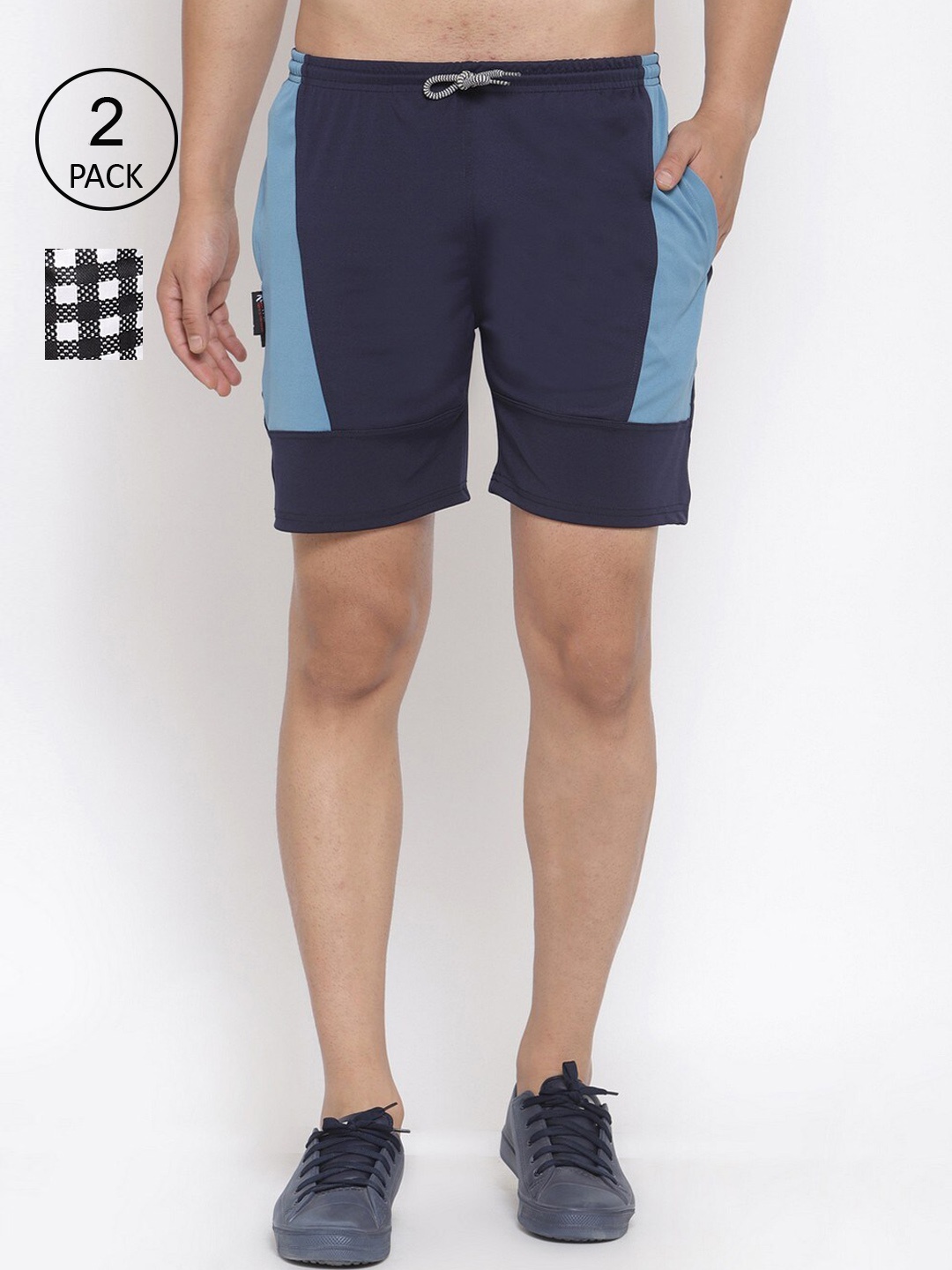 

KLOTTHE Men Pack Of 2 Multicoloured Checked Regular Shorts, Black