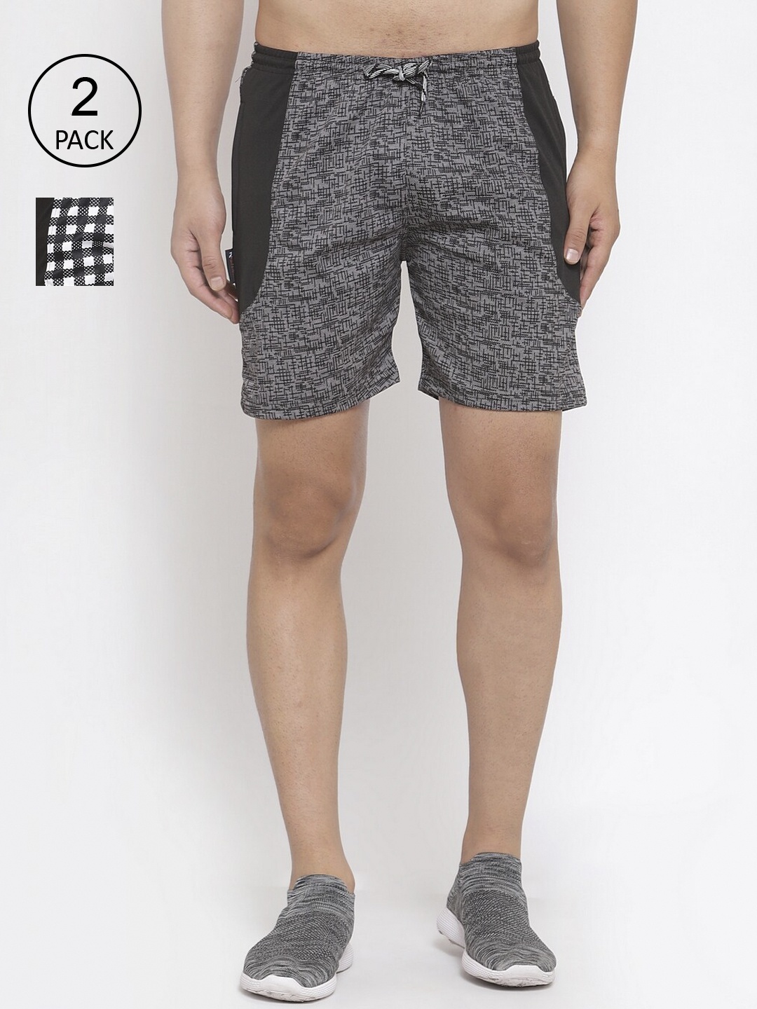 

KLOTTHE Men Pack Of 2 Multicoloured Checked Regular Shorts, Black