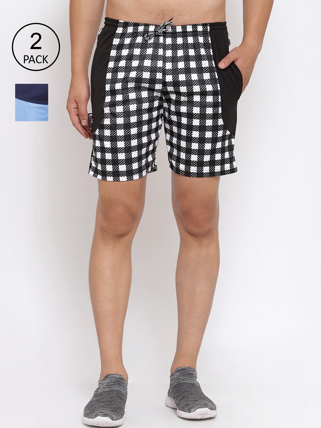 

KLOTTHE Men Pack Of 2 Multicoloured Checked Regular Shorts, Black