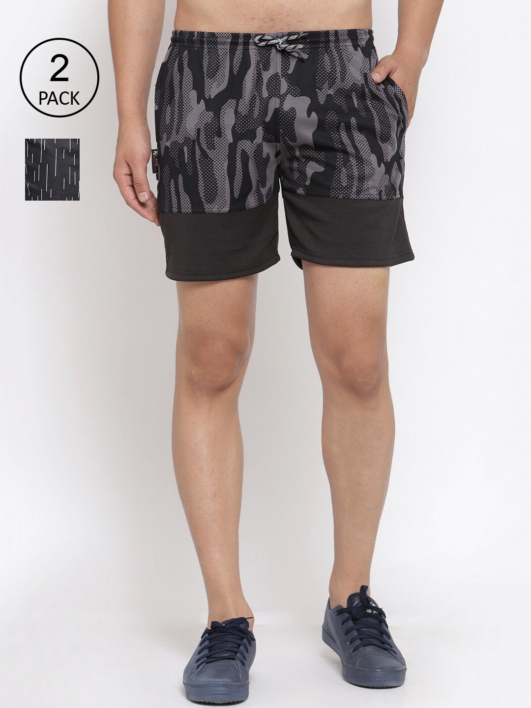 

KLOTTHE Men Pack Of 2 Rapid-Dry Sports Shorts, Black