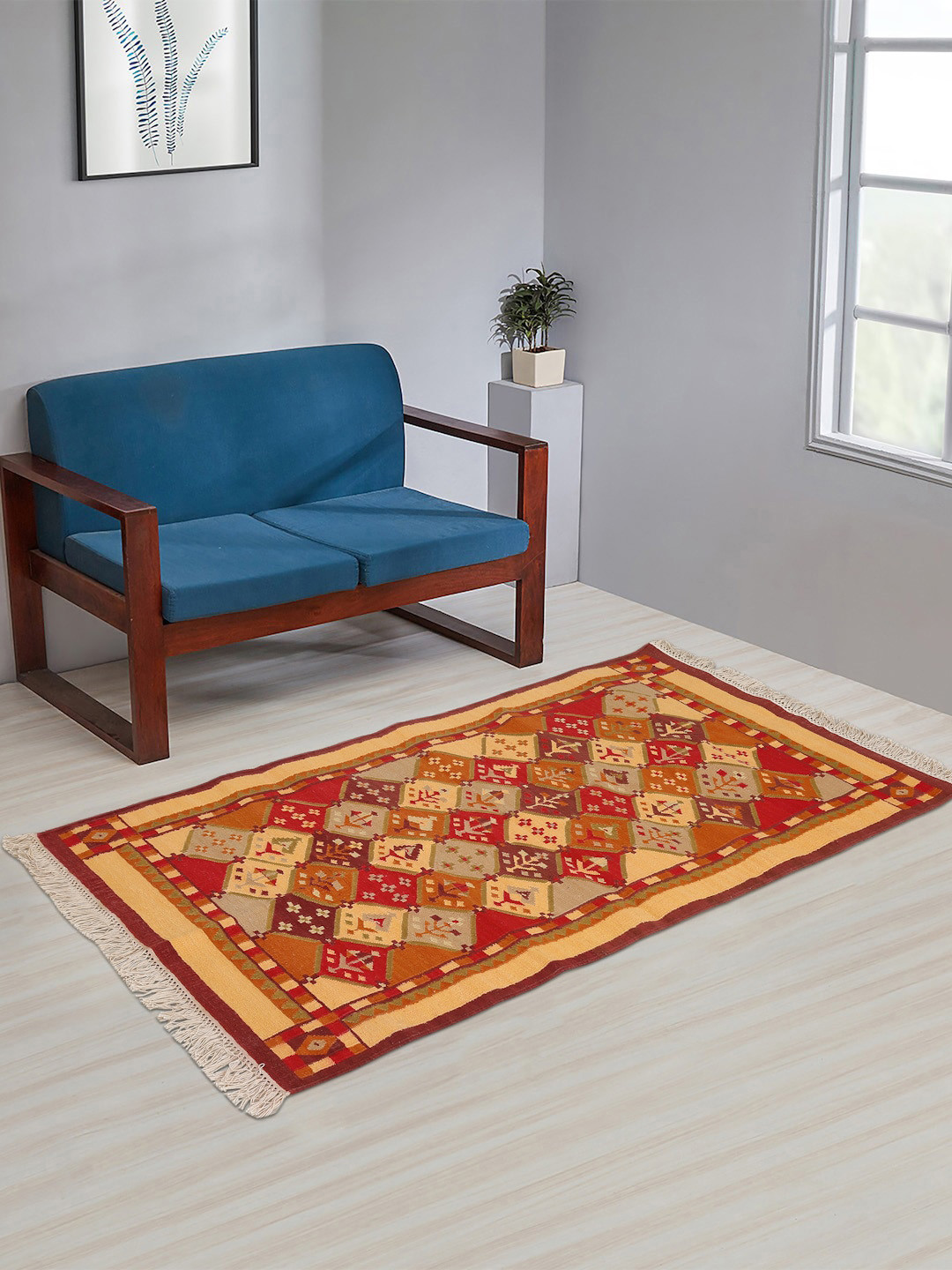 

Fabindia Orange Printed Cotton Dhurrie