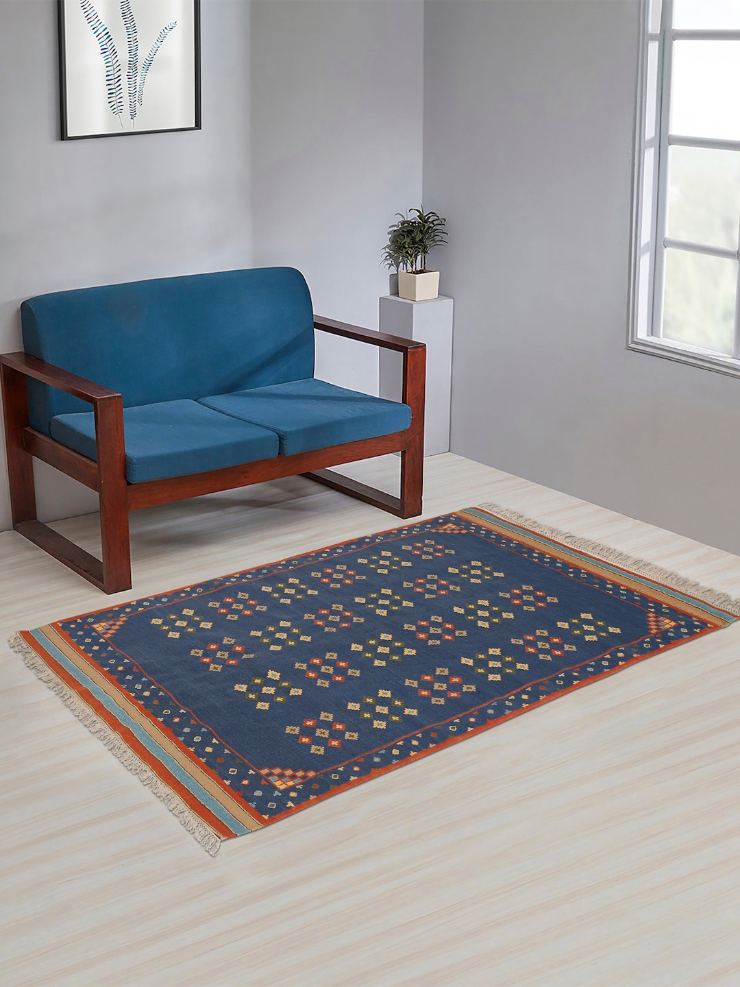 

Fabindia Blue Printed Cotton Dhurrie