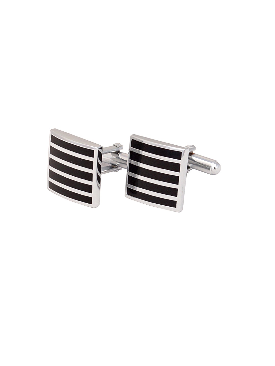 

The Tie Hub Silver-Toned & Black Square Cufflinks