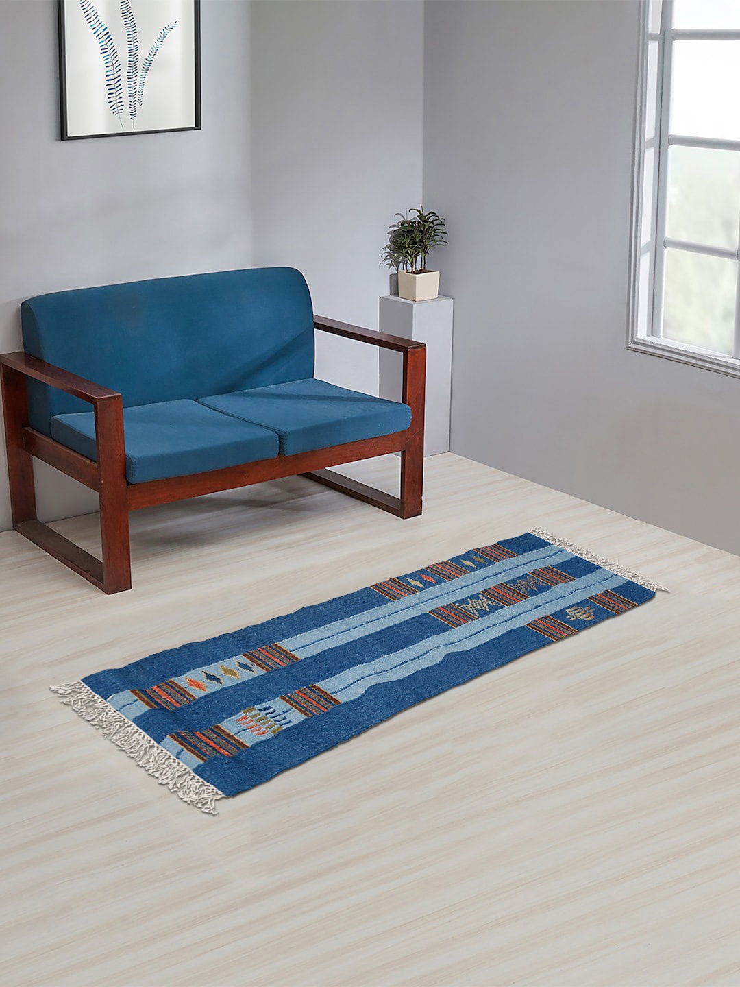 

Fabindia Blue & Brown Striped Wool Floor Mat