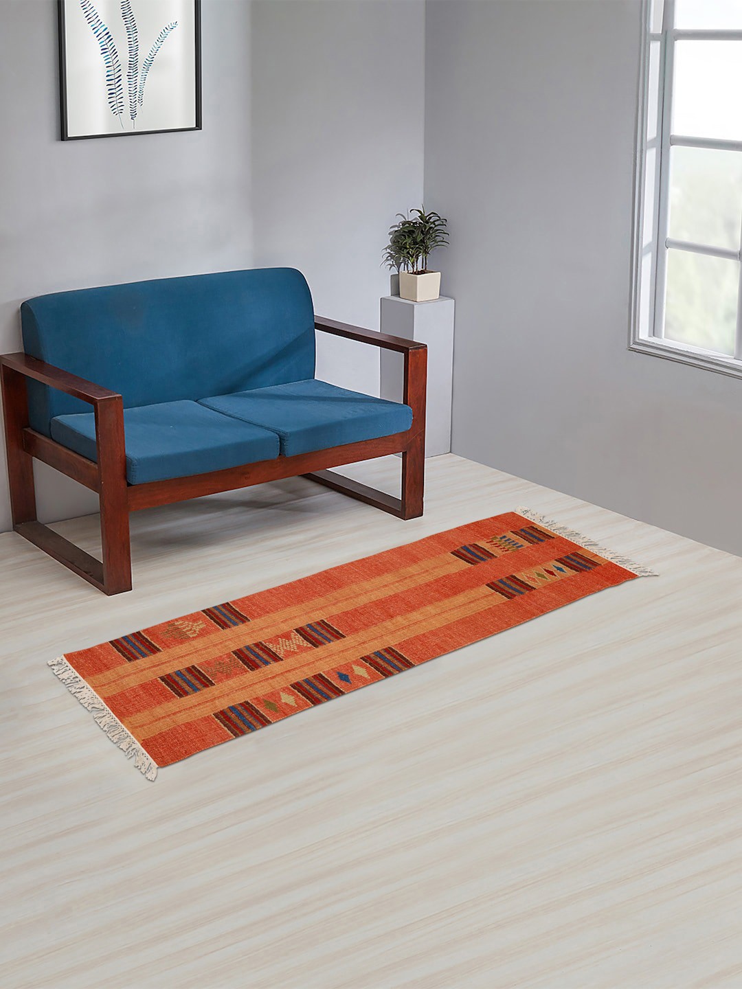 

Fabindia Rust Orange Patterned Dhurrie Wool Woven Floor Mat