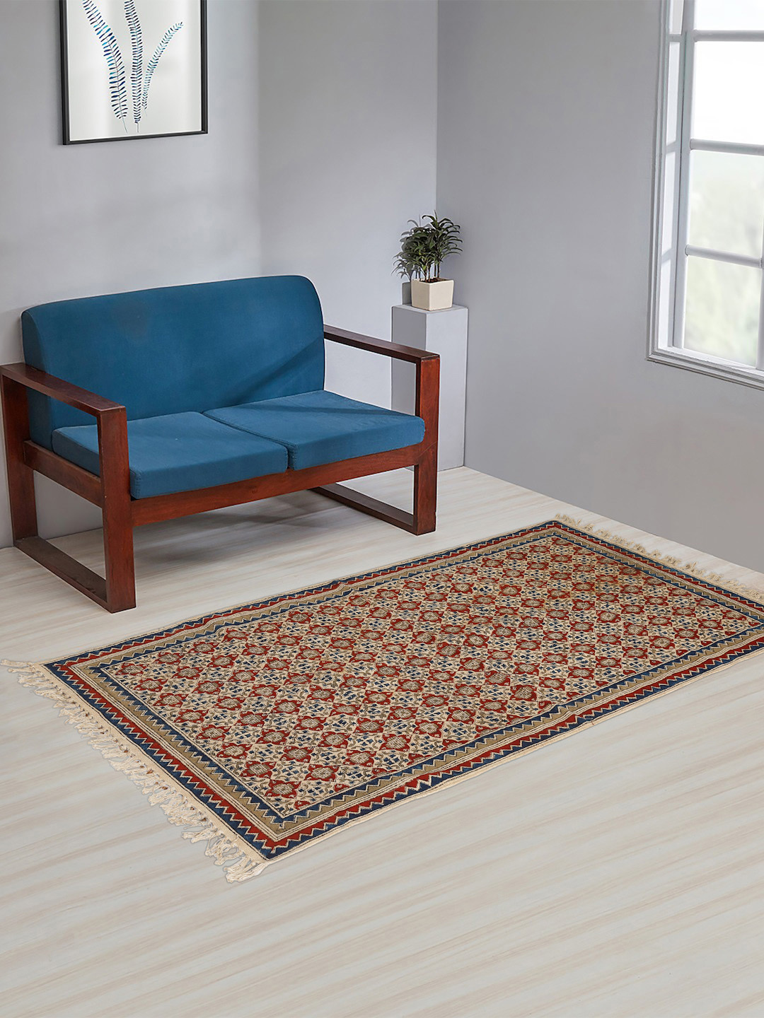 

Fabindia Red & Blue Printed Cotton Floor Mat