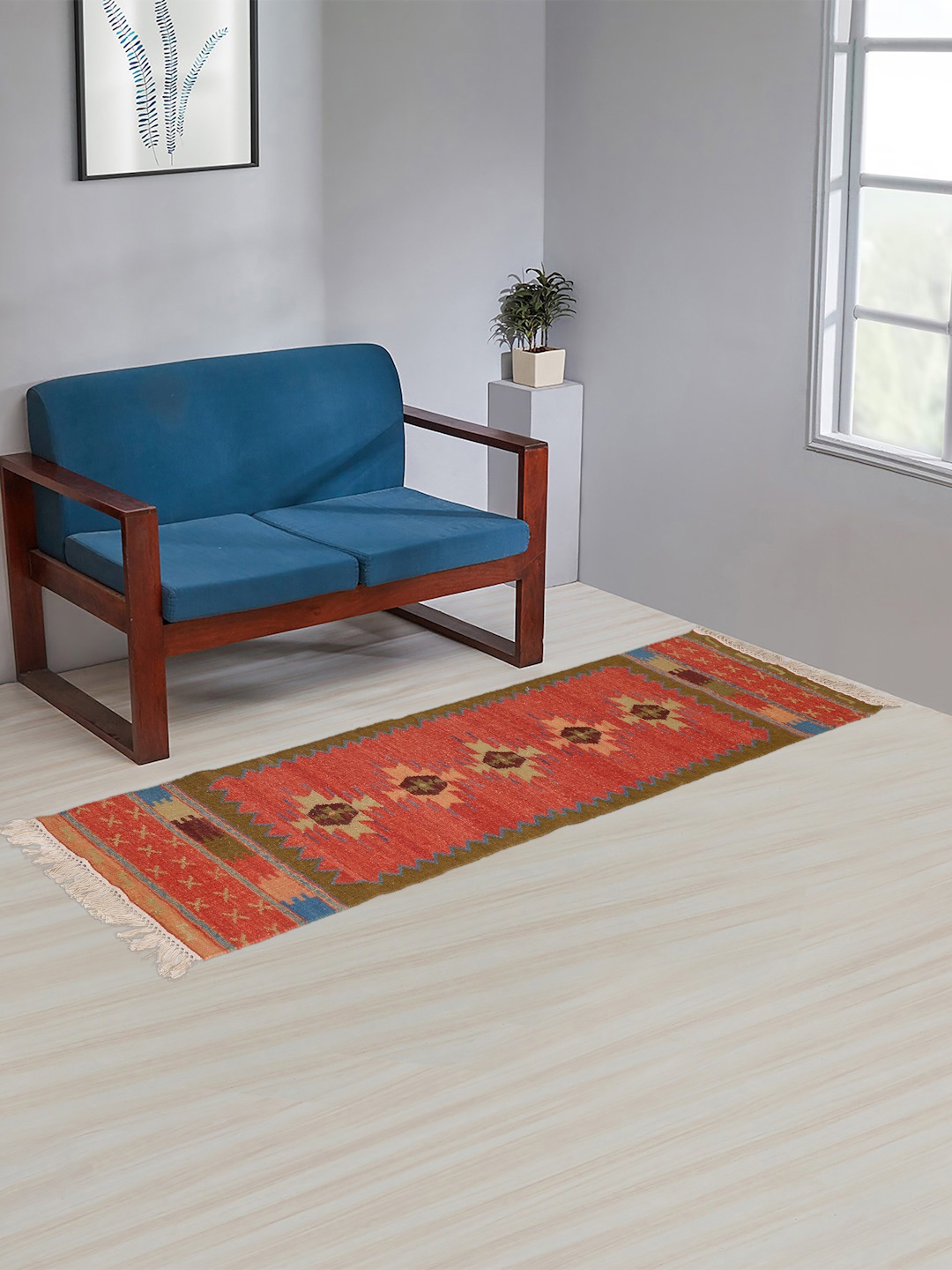 

Fabindia Rust Orange Woven Design Wool Floor Mat