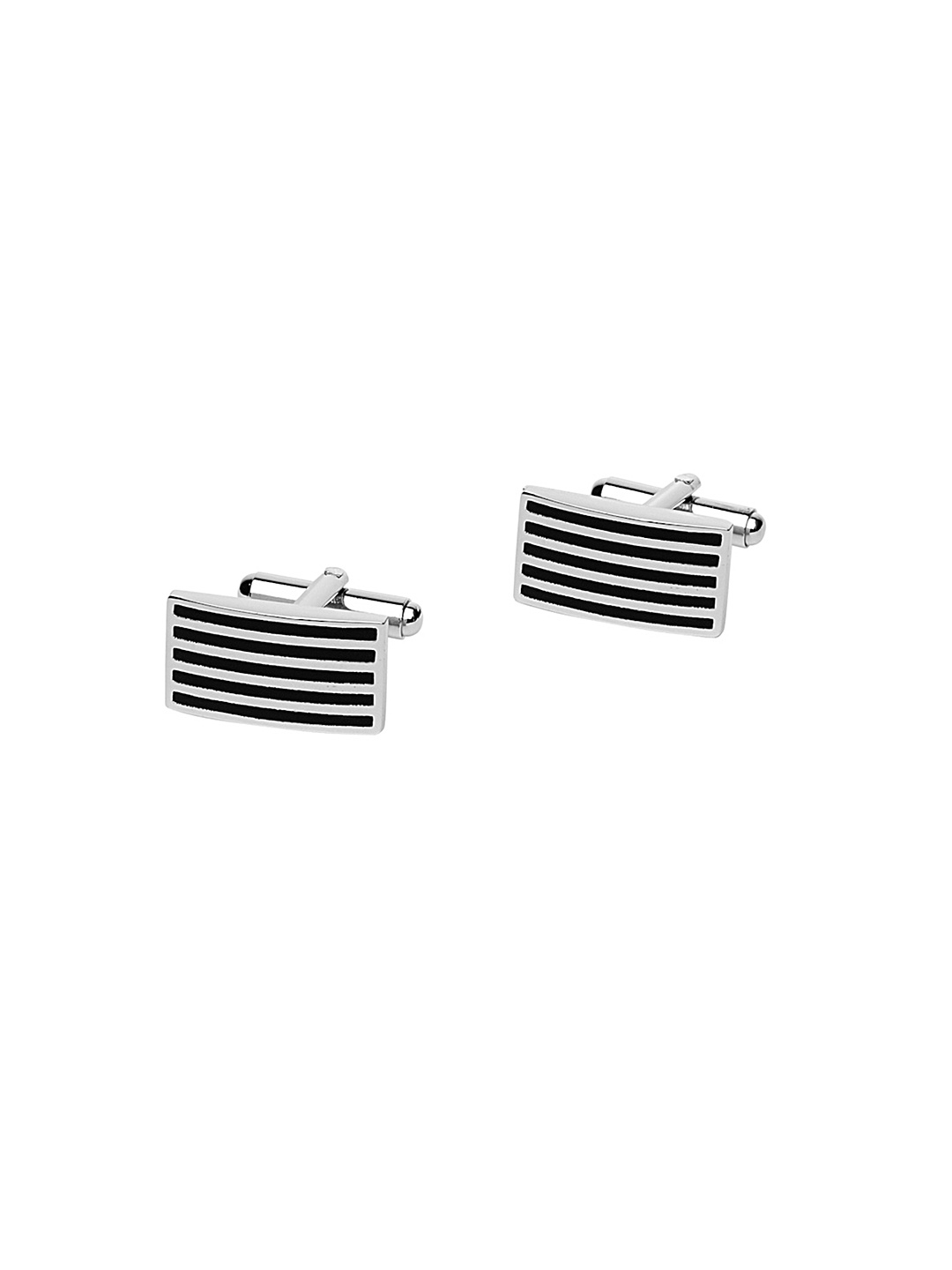 

The Tie Hub Silver-Toned & Black Rectangular Cufflinks