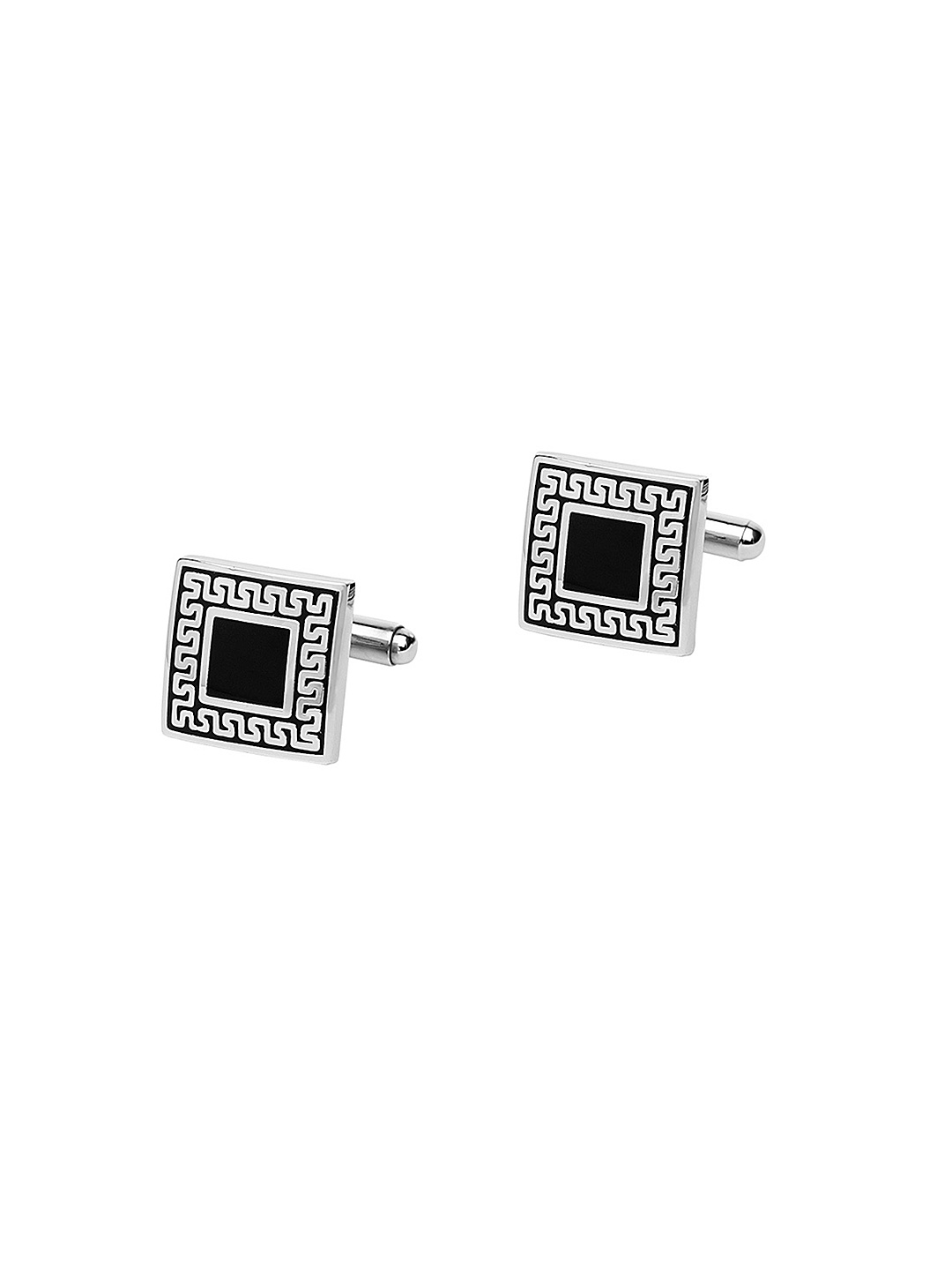 

The Tie Hub Silver-Toned & Black Square Cufflinks
