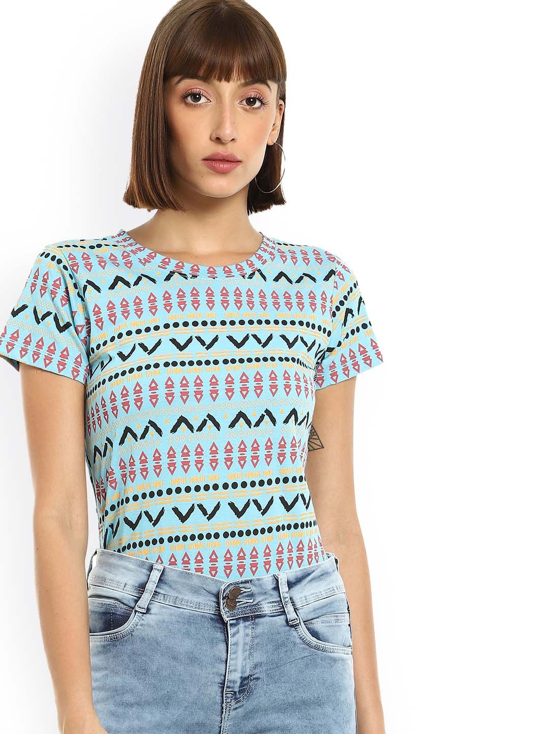 

Sugr Women Blue Tribal Printed T-shirt