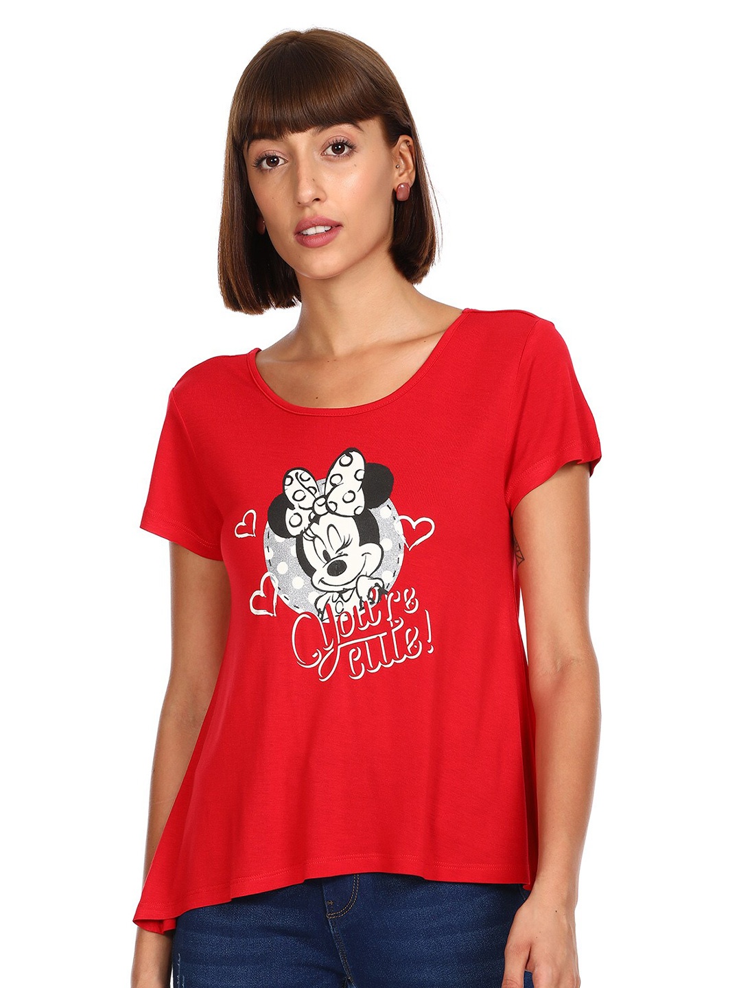

Sugr Women Red & Black Minnie Mouse Printed T-shirt