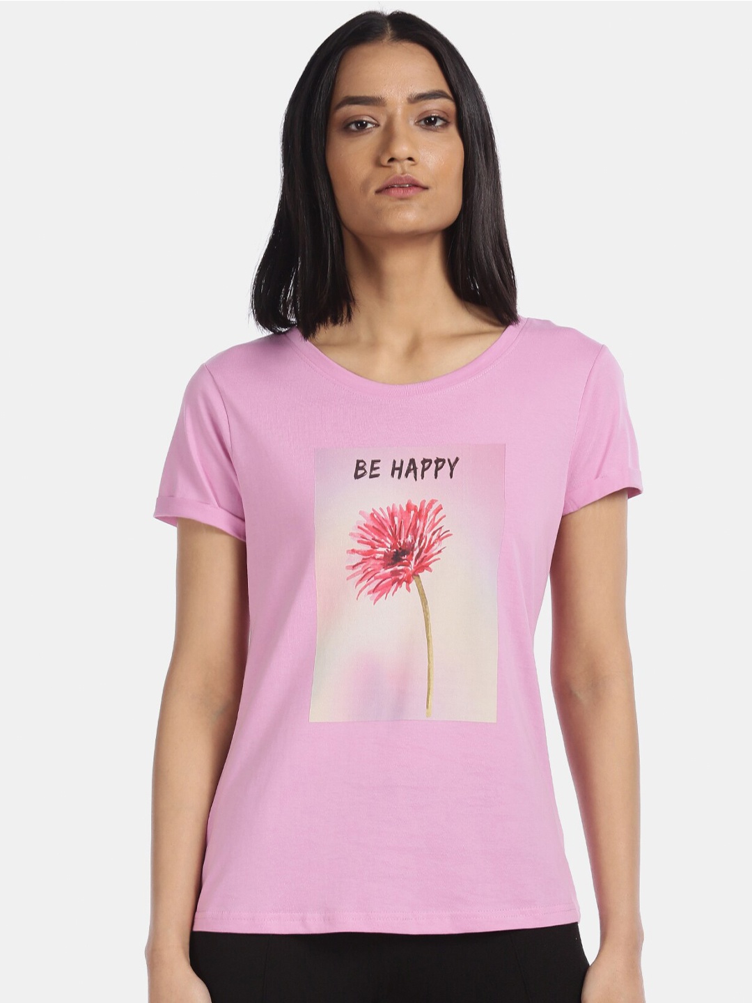 

Sugr Women Pink Floral Pockets T-shirt