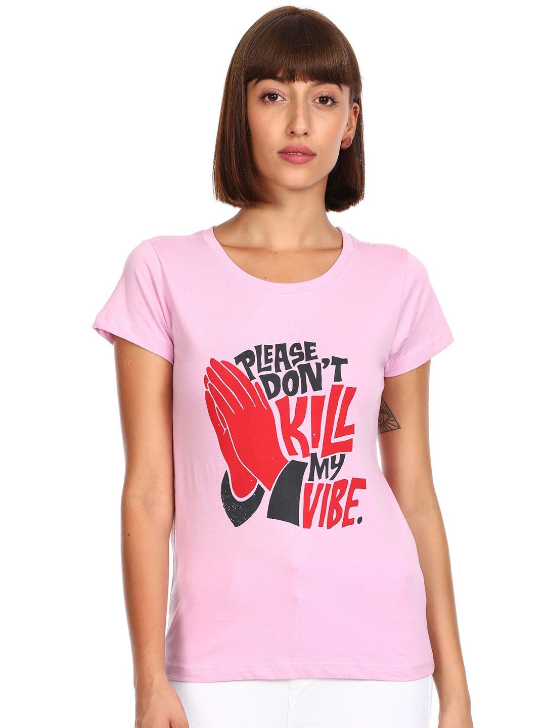 

Sugr Women Pink Red Typography Printed Pure Cotton T-shirt