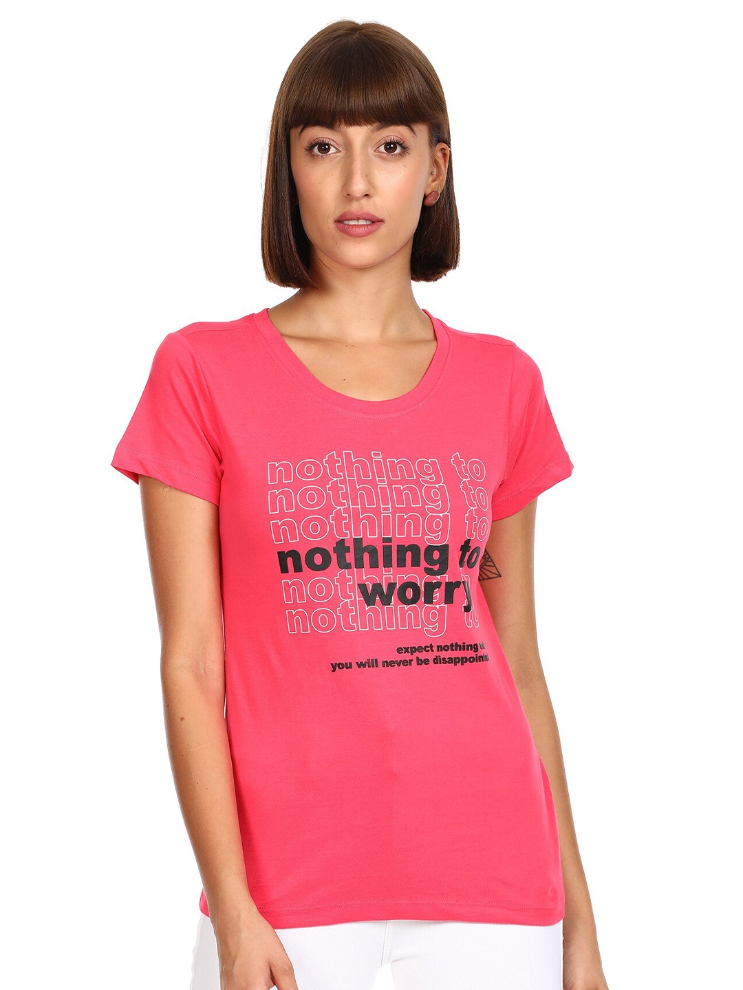 

Sugr Women Pink Typography Printed T-shirt