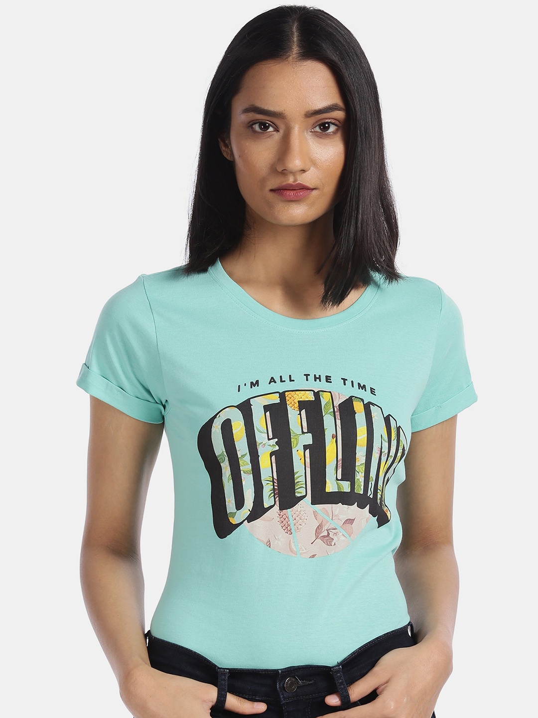 

Sugr Women Green Typography Printed T-shirt