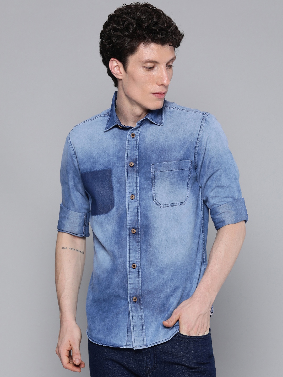 

The Indian Garage Co Slim Fit Opaque Casual Shirt, Blue