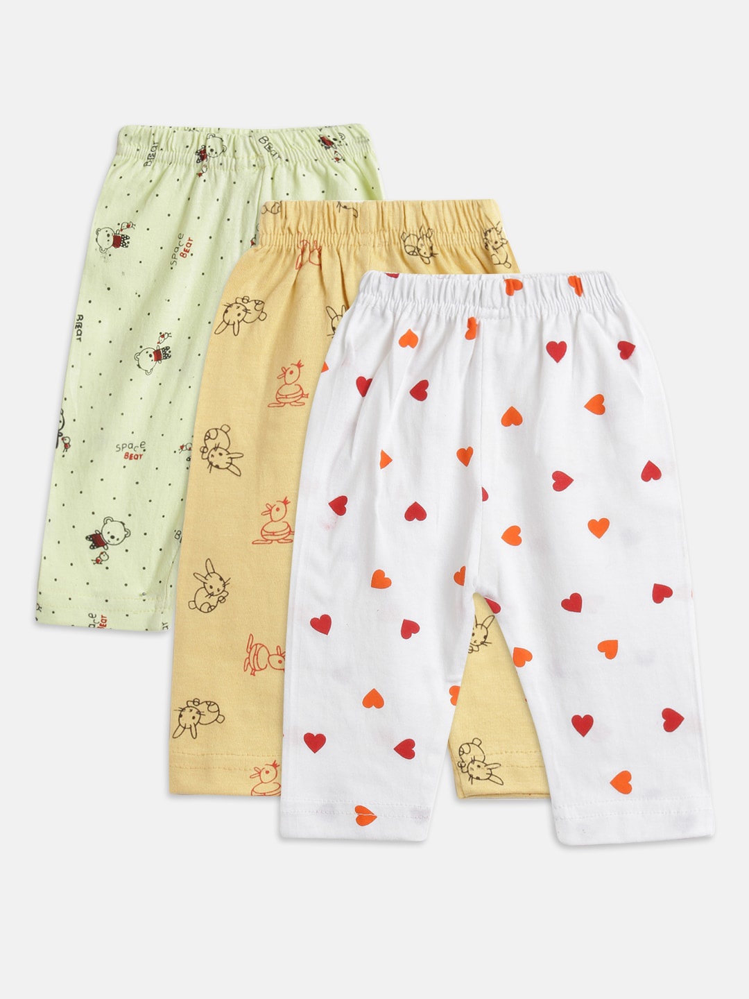 

Kids On Board Infant Girls Pack Of 3 Printed Cotton Ankle-Length Leggings, White