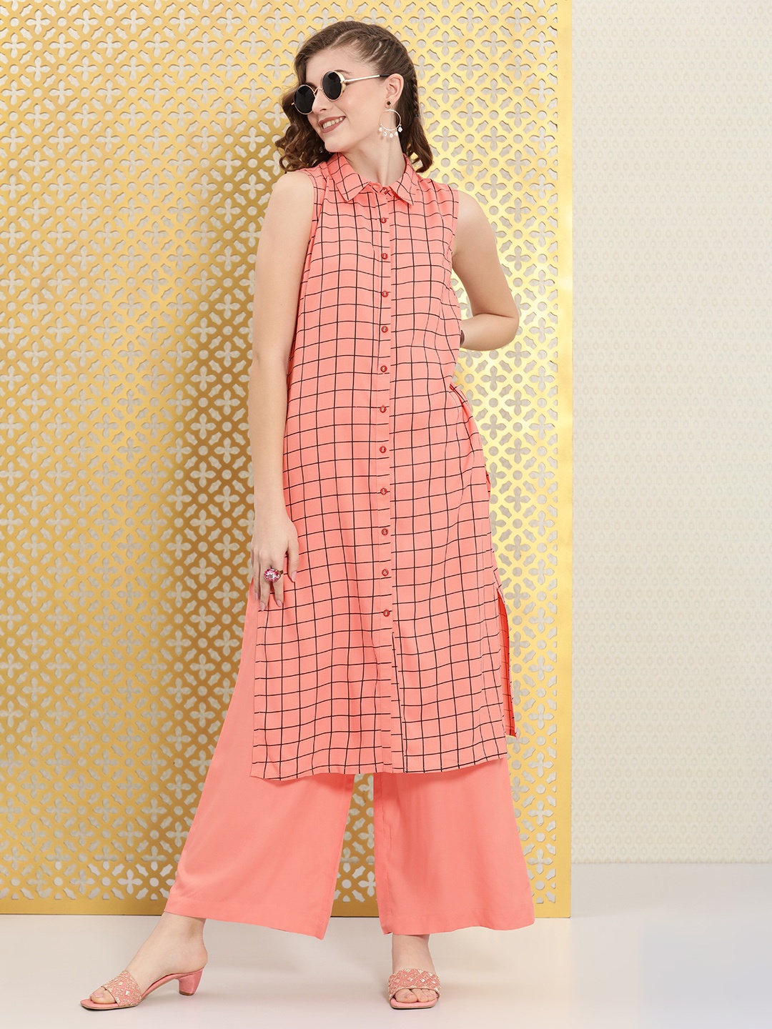 

Ode by House of Pataudi Women Peach-Coloured Rozana Kurta with Palazzos