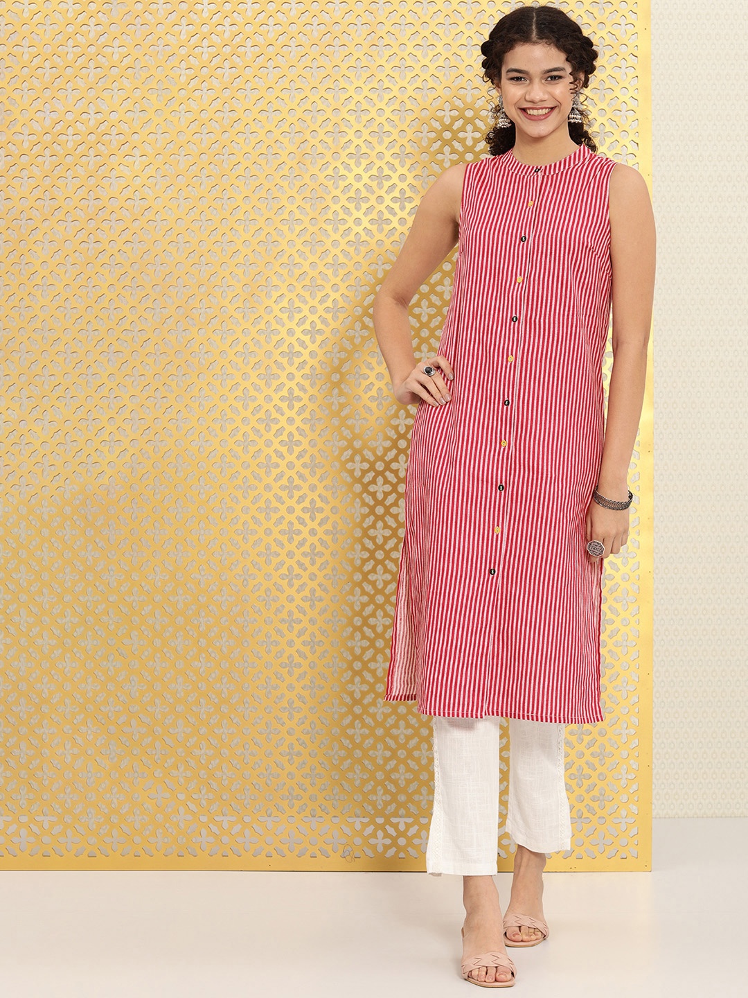 

Ode by House of Pataudi Women Pink & White Striped Kurta