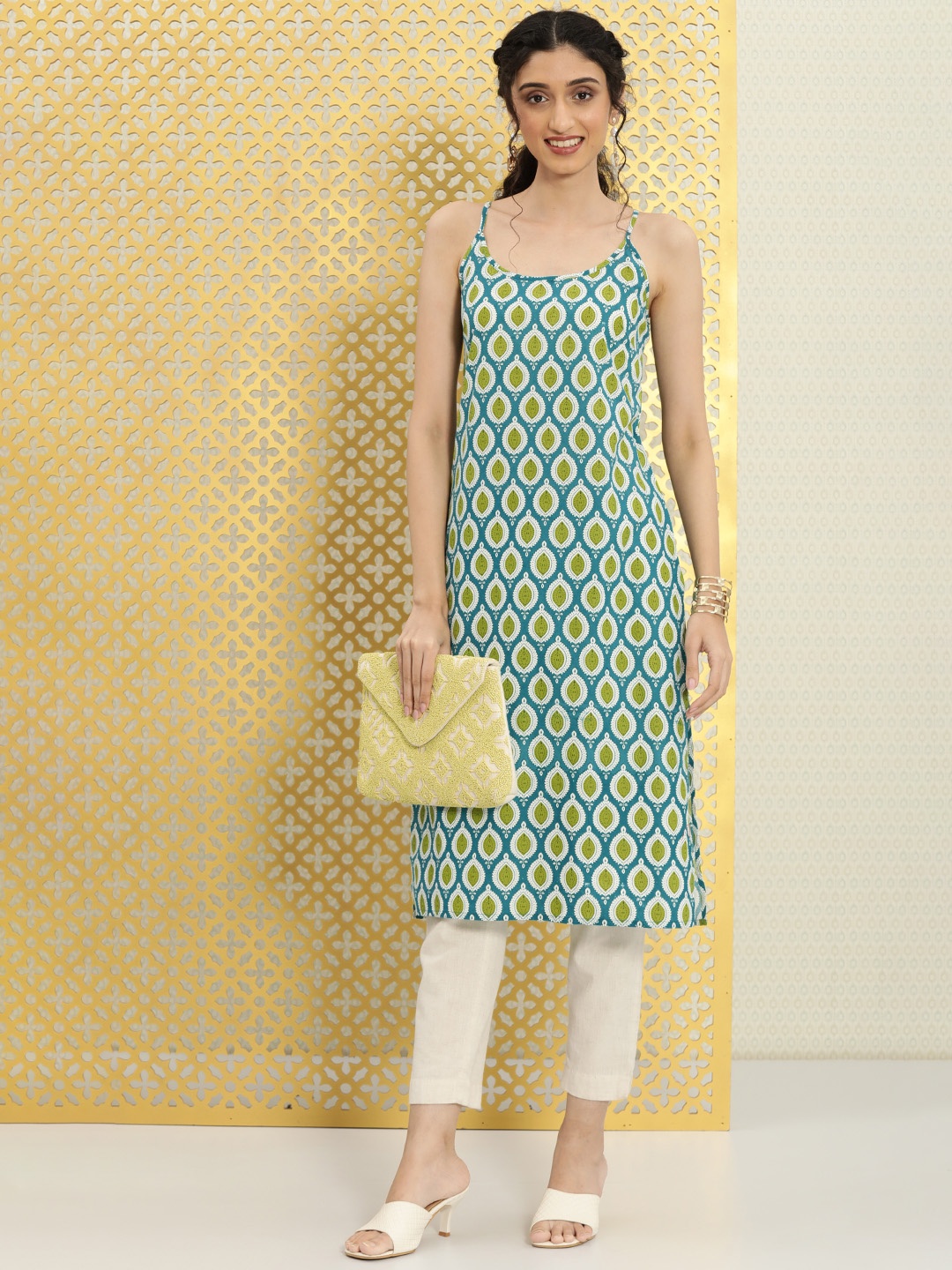 

Ode by House of Pataudi Women Turquoise Blue & Green Printed Shoulder Strap Rozana Kurta
