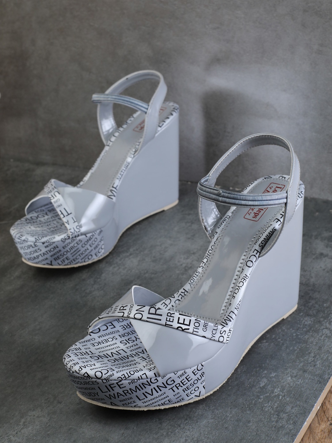 

LONDON STEPS Grey Printed Wedge Sandals