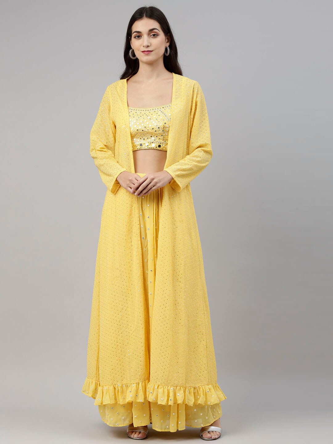 

Neerus Women Yellow Embellished Top with Palazzos