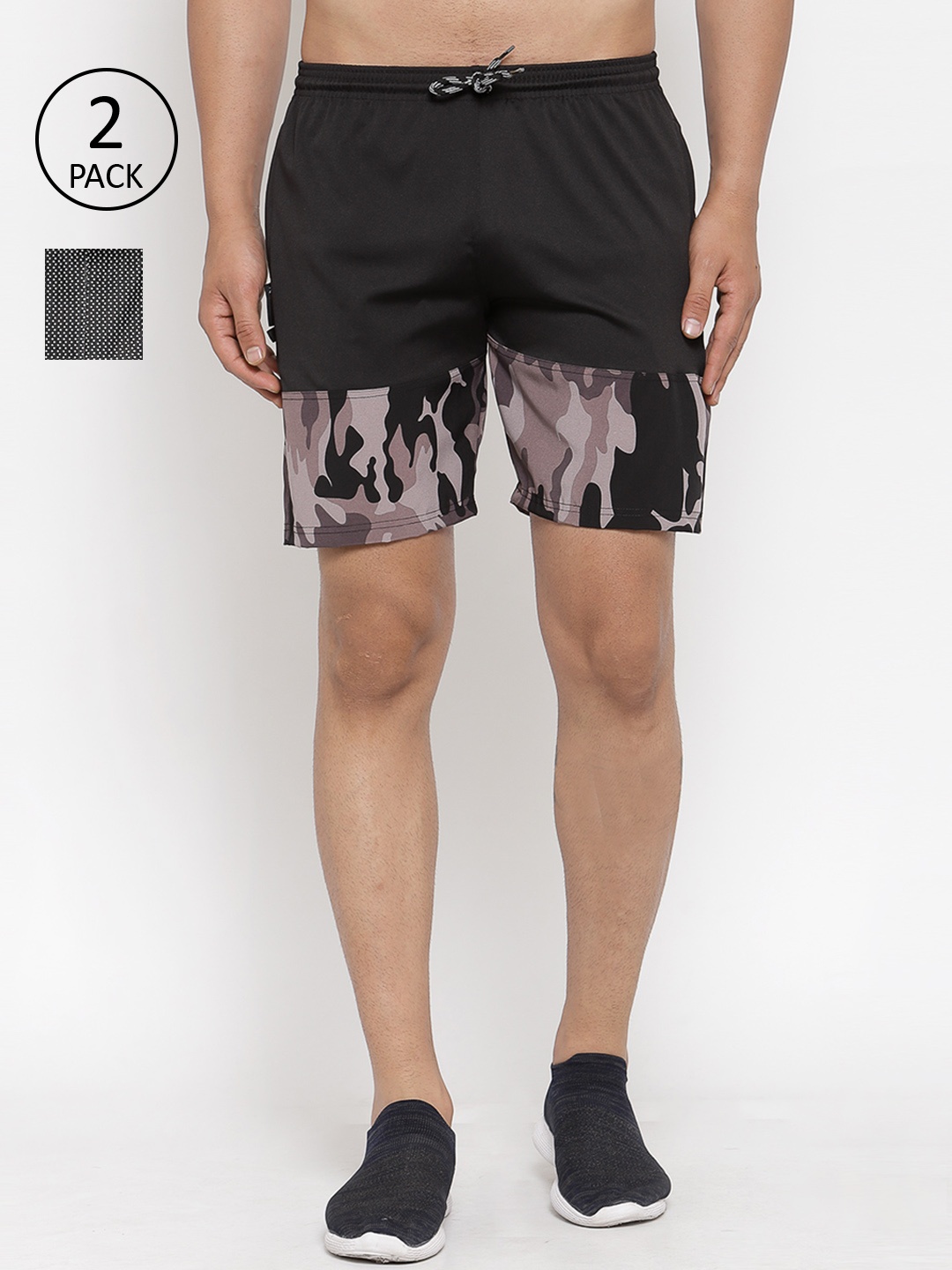 KLOTTHE Men Pack Of 2 Multicoloured Colourblocked Sports Shorts, Multi