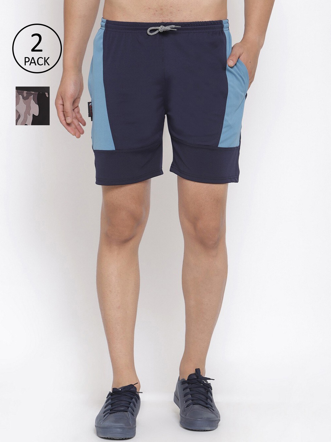

KLOTTHEMen Pack Of 2 Multicoloured Colourblocked Sports Shorts, Multi