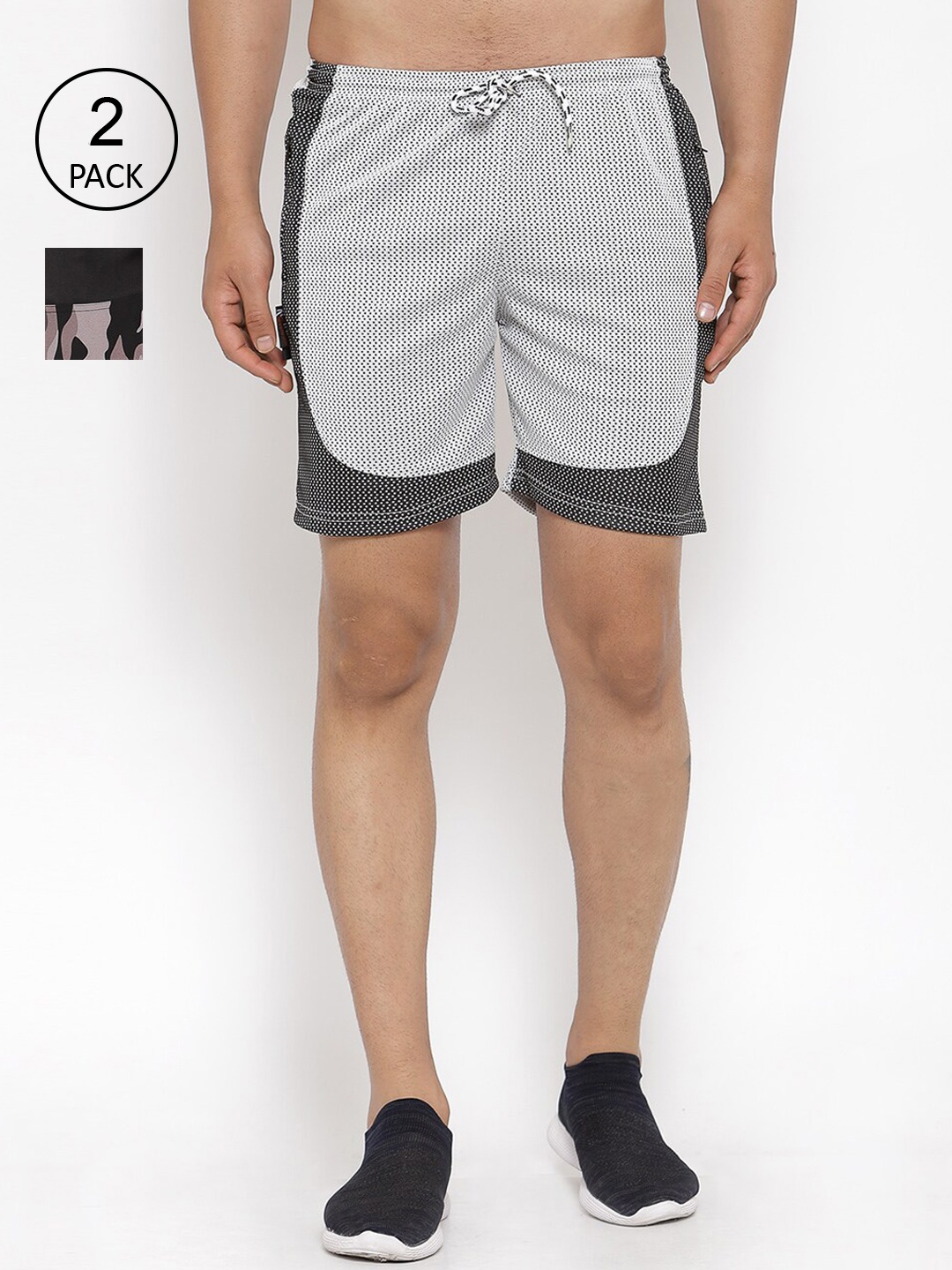 

KLOTTHE Men Pack Of 2 Black & White Colourblocked Sports Shorts
