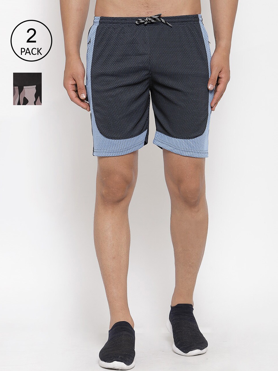 

KLOTTHE Men Pack Of 2 Multicoloured Colourblocked Sports Shorts, Multi