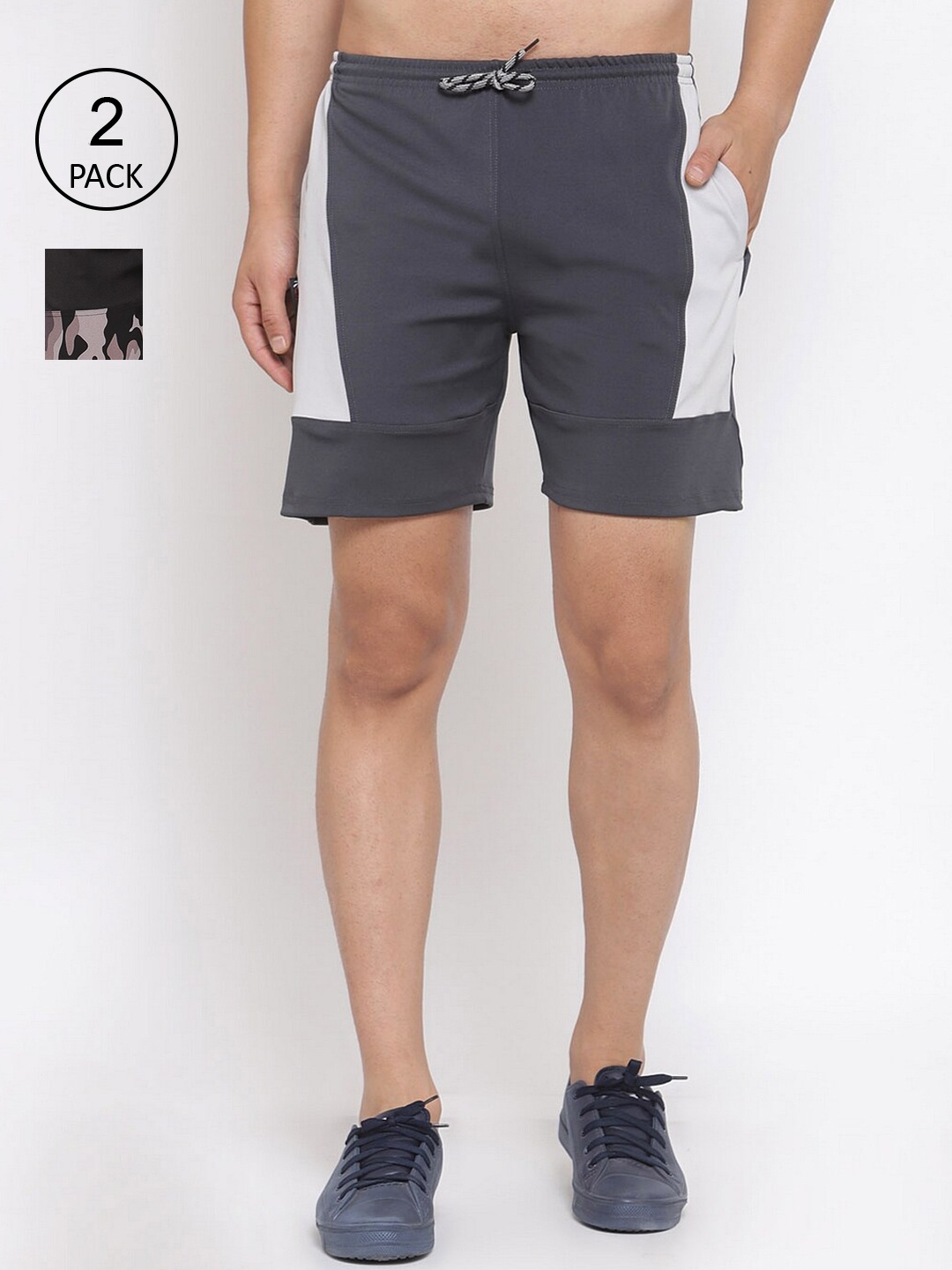 

KLOTTHE Men Pack Of 2 Multicoloured Colourblocked Sports Shorts, Multi