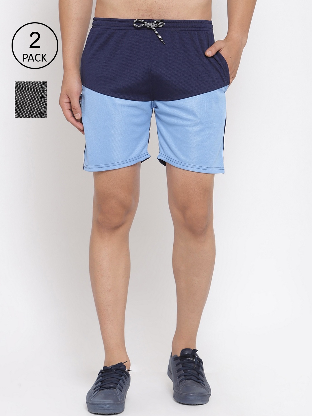 

KLOTTHE Men Pack Of 2 Multicoloured Colourblocked Sports Shorts, Multi