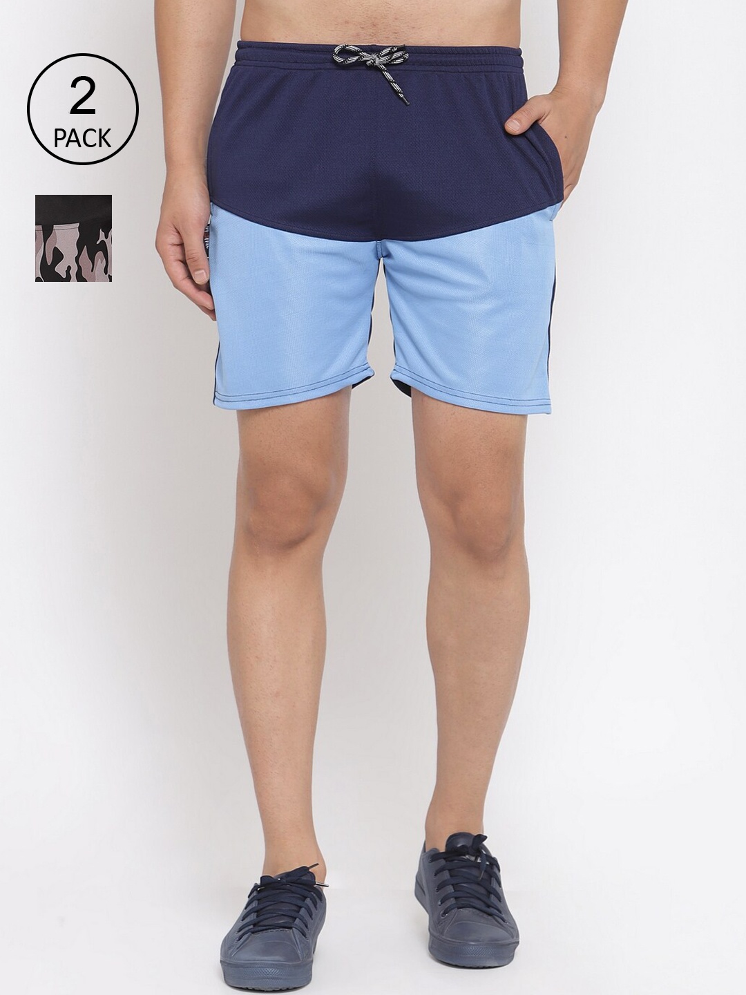 

KLOTTHE Men Pack Of 2 Multicoloured Colourblocked Sports Shorts, Multi
