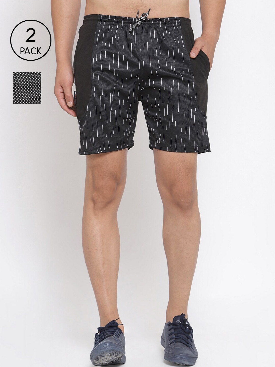 

KLOTTHE Men Pack Of 2 Multicoloured Striped Sports Shorts, Multi