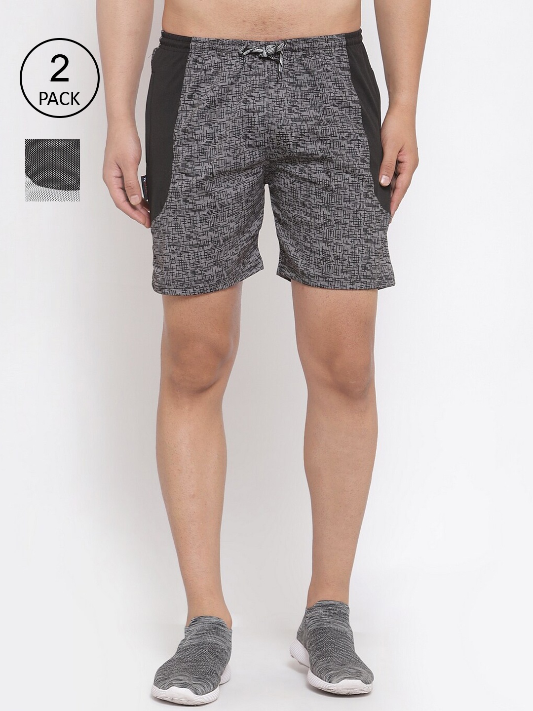 

KLOTTHE Men Pack Of 2 Multicoloured Colourblocked Sports Shorts, Multi