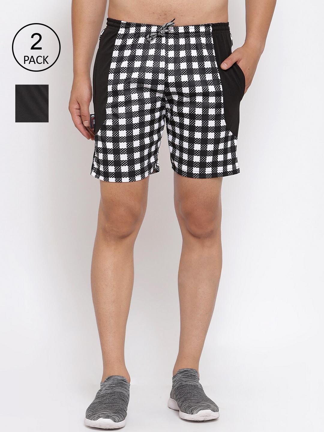 

KLOTTHE Men Pack Of 2 Multicoloured Colourblocked Sports Shorts, Black