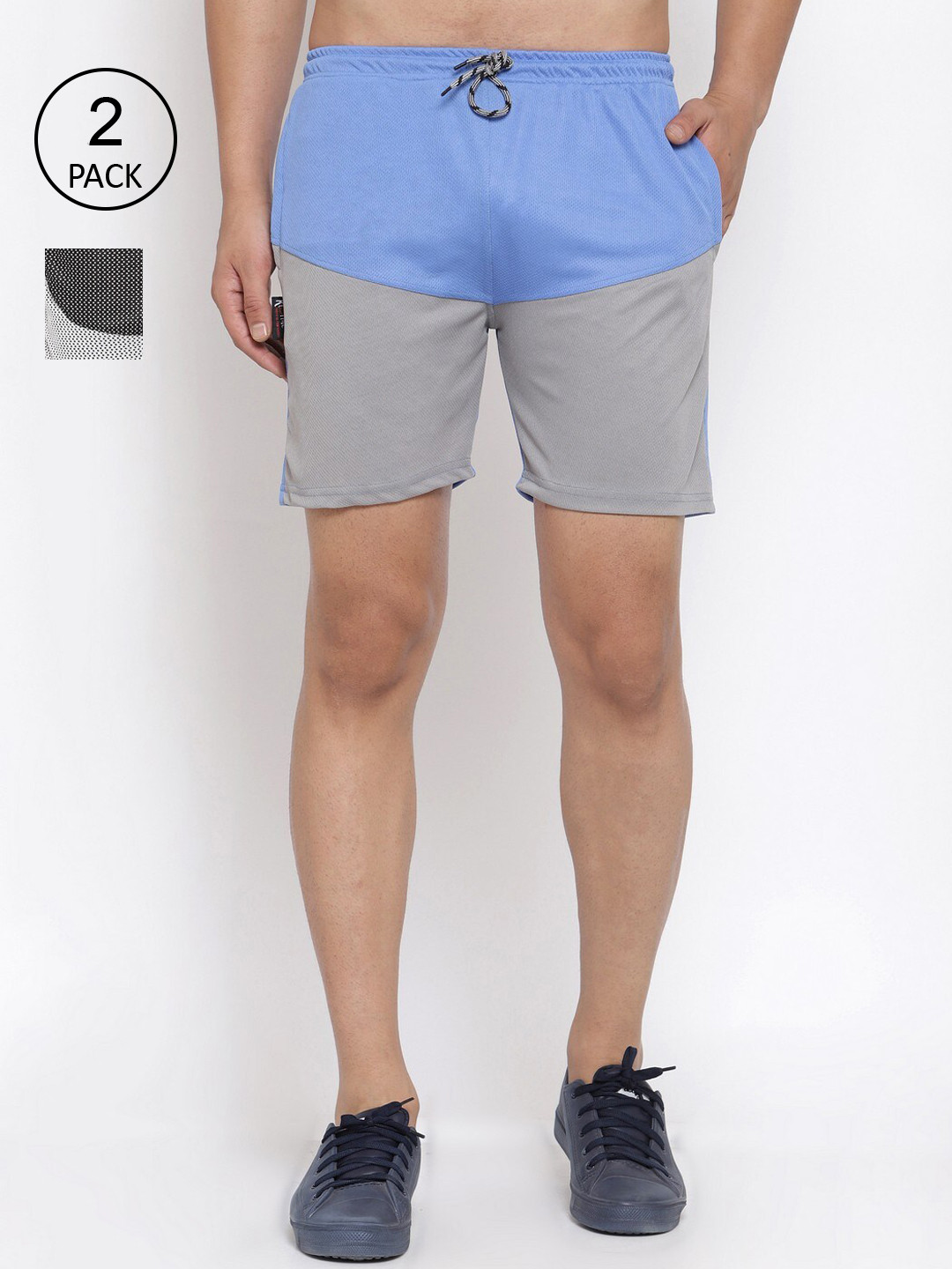 

KLOTTHE Men Pack of 2 Colourblocked Sports Shorts, Blue
