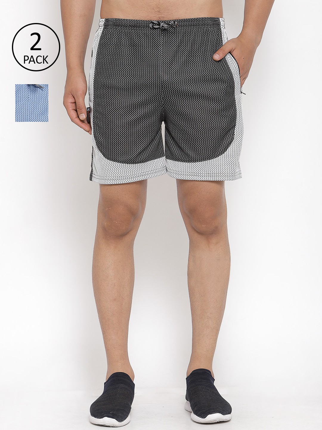 

KLOTTHE Men Pack Of 2 Colourblocked Sports Shorts, Grey