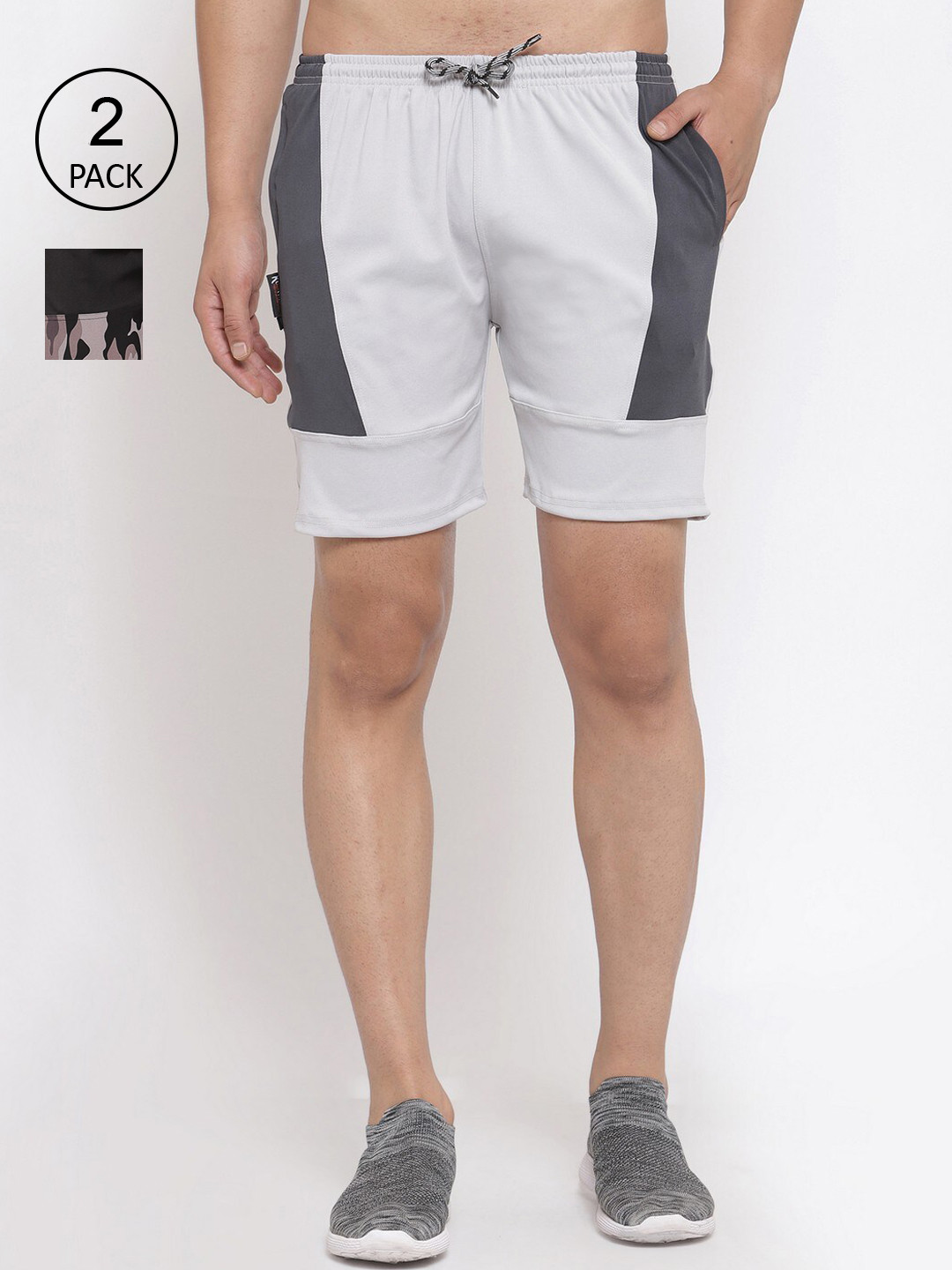 

KLOTTHE Men Pack Of 2 Colourblocked Sports Shorts, White