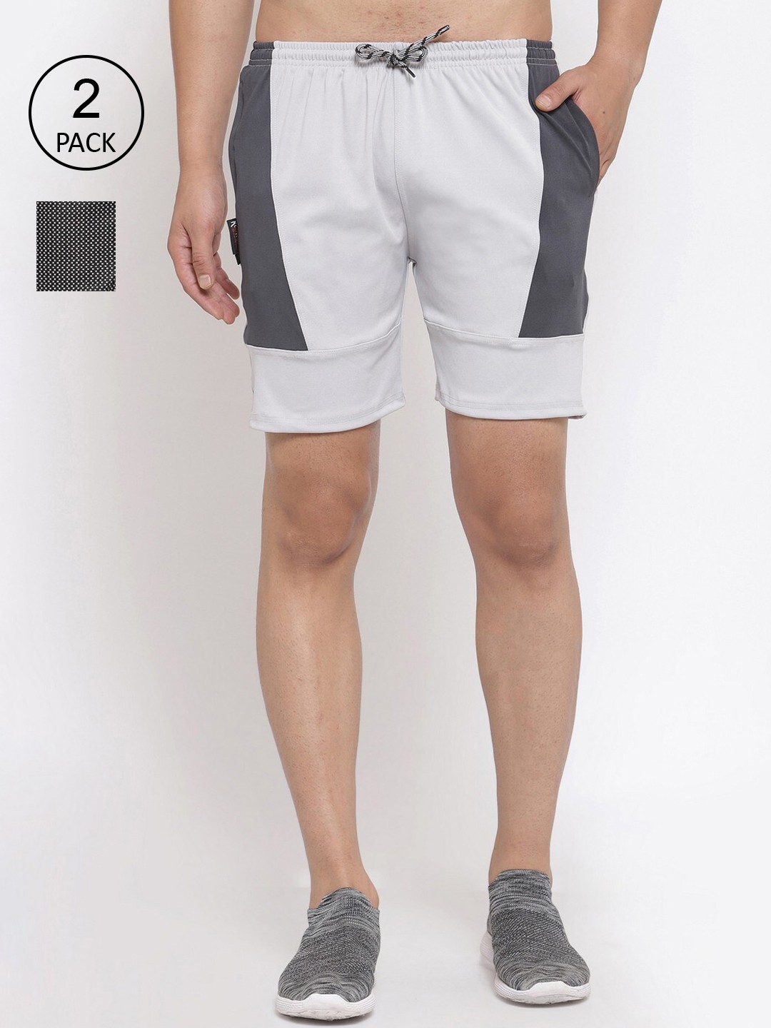 

KLOTTHE Men Pack Of 2 Black & Grey Colourblocked Sports Shorts